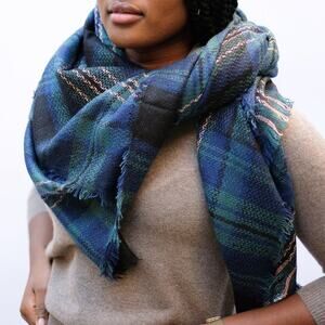 Hat Attack Jewel Plaid Fringe Scarf NEW